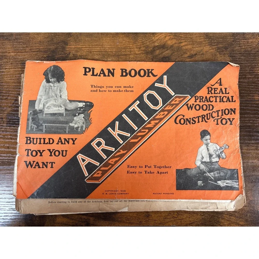Vintage Arkitoy Play Lumber No 4 Set GB Lewis Wood Construction Toy 1920s Box